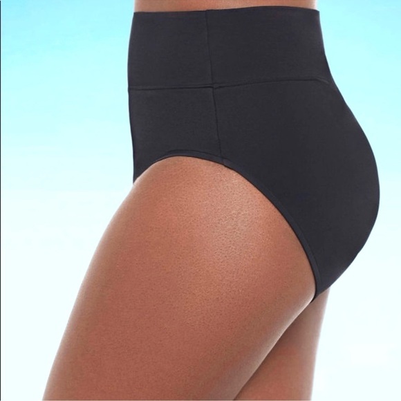 NWT TRIMSHAPER Plus 24 Women's Yoke Brief Swim Bottom High-Waisted Black Bikini - Picture 4 of 9
